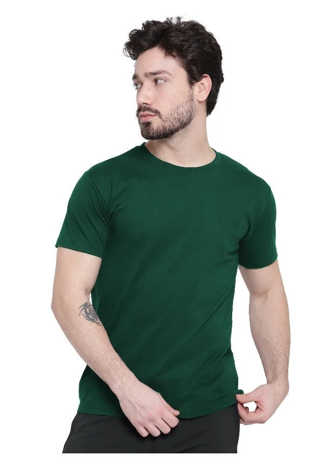 Beyoung Bottle Green Plain T-shirt For Men
